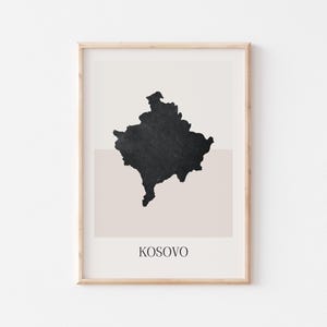 Póster de mapa de Kosovo, impresión de Kosovo, impresión de mapa de Kosovo, arte de pared bohemio minimalista, impresión artística de Kosovo para decoración del hogar o regalo