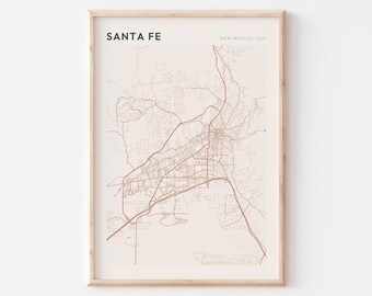 Santa Fe Map Poster, Santa Fe Print, Santa Fe Poster, Santa Fe Wall Art, New Mexico, Travel Gift, Minimalist Wall Art