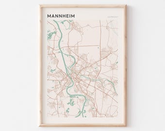 Mannheim Map Poster, Mannheim Print, Mannheim Poster, Mannheim Wall Art, Germany, Travel Gift, Minimalist Art