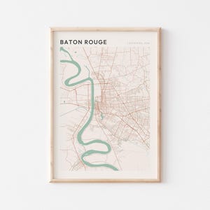 Affiche de carte de Baton Rouge, impression de Baton Rouge, affiche de Baton Rouge, art mural de Baton Rouge, Louisiane, cadeau de voyage, affiche de Scandi