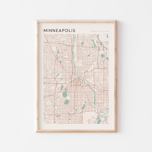Affiche de carte de Minneapolis, impression Minneapolis, affiche Minneapolis, art mural Minneapolis, Minnesota, cadeau de voyage, impression Scandi