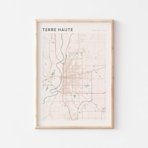 Affiche de carte Terre Haute, impression Terre Haute, affiche Terre Haute, art mural Terre Haute, Indiana, cadeau de voyage, décoration de ferme