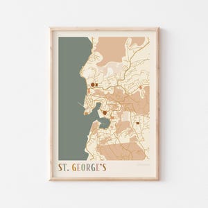 Affiche carte Saint-Georges, impression Saint-Georges, affiche Saint-Georges, art mural Saint-Georges, Grenade, cadeau de voyage, affiche bohème