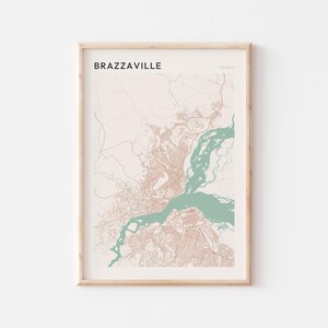 Affiche de carte de Brazzaville, impression de Brazzaville, affiche de Brazzaville, art mural Brazzaville, Congo, cadeau de voyage, art minimaliste
