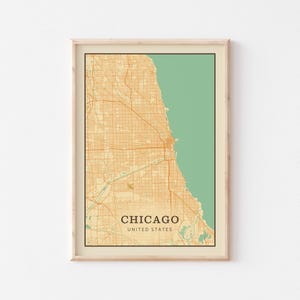 Affiche de carte vintage de Chicago, art mural de Chicago, plan de la ville de Chicago, carte de Chicago, impression de Chicago, voyage à Chicago, carte des États-Unis d'Amérique, de l'Illinois