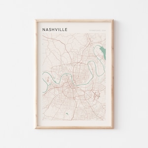 Affiche de carte de Nashville, affiche de Nashville, impression de Nashville, art mural de Nashville, plan de rue de Nashville, impression de carte de Nashville, Nashville Tennessee