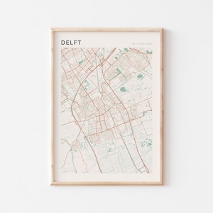 Affiche carte de Delft, impression de Delft, affiche de Delft, art mural Delft, Pays-Bas, cadeau de voyage, affiche Scandi