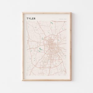 Affiche de carte Tyler, impression Tyler, affiche Tyler, art mural Tyler, Texas, cadeau de voyage, impression minimaliste