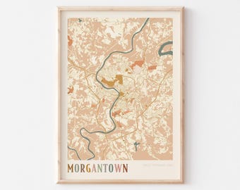 Morgantown Map Poster, Morgantown Print, Morgantown Poster, Morgantown Wall Art, West Virginia, Travel Gift, Boho Wall Art