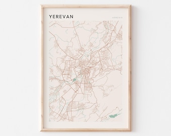 Kaartposter van Jerevan, print van Jerevan, poster van Jerevan, kunst aan de muur van Jerevan, Armenië, reiscadeau, decor van de boerderij