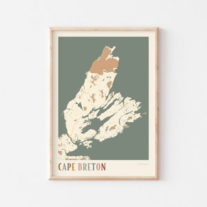 Póster con mapa de Cape Breton, Nueva Escocia, arte mural de Cape Breton, arte de Cape Breton, impresión de Cape Breton, Cape Breton, Nueva Escocia, Canadá, arte mural bohemio