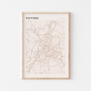Póster con mapa de Poitiers, impresión de Poitiers, póster de Poitiers, arte mural de Poitiers, Francia, regalo de viaje, póster escandinavo