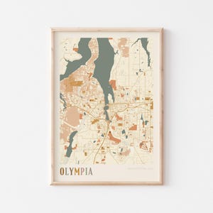 Affiche de carte d'Olympie, impression d'Olympie, affiche d'Olympie, art mural d'Olympie, Washington, cadeau de voyage, décoration bohème