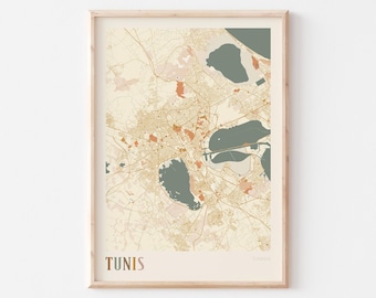 Tunis Map Poster, Tunis Print, Tunis Poster, Tunis Wall Art, Tunisia Africa, Travel Gift, Boho Decor