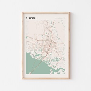 Poster carte slidell, impression slidell, poster slidell, art mural slidell, Louisiane, cadeau de voyage, poster Scandi