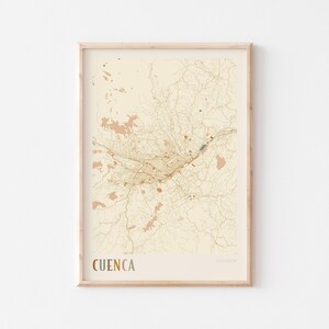 Affiche de carte de Cuenca, impression de Cuenca, affiche de Cuenca, art mural Cuenca, Équateur, cadeau de voyage, déco bohème