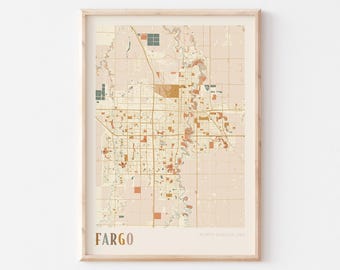 Fargo Map Poster, Fargo Print, Fargo Poster, Fargo Wall Art, North Dakota, Travel Gift, Boho Decor