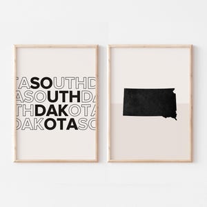 Lot de 2 tirages, impression du Dakota du Sud, affiche de carte du Dakota du Sud, impression de carte du Dakota du Sud, art mural bohème minimaliste, art du Dakota du Sud