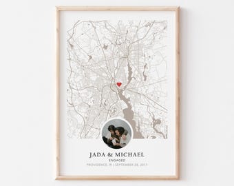Regalo di fidanzamento, stampa di fidanzamento, regalo per la coppia di fidanzati, stampa di mappa personalizzata, regalo di fidanzamento per lei, regali di fidanzamento