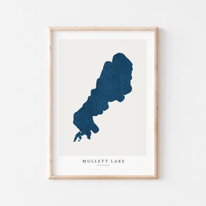 Lago Mullet, Stampa del Lago Mullet, Poster del Lago Mullet, Arte del Lago Mullet, Arte murale del Lago, Stampa della mappa del Lago, Regalo per la casa sul lago, Stampa del Lago, Michigan