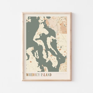 Póster con mapa de Whidbey Island, impresión de Whidbey Island, póster de Whidbey Island, arte mural de Whidbey Island, Washington, regalo de viaje, decoración bohemia