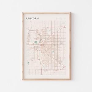 Lincoln Map Poster, Lincoln Print, Lincoln Poster, Lincoln Wall Art, Nebraska, Travel Gift, Scandi Decor