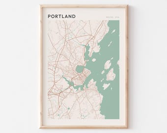 Poster con mappa di Portland, stampa di Portland, poster di Portland, decorazione murale di Portland, Maine, regalo di viaggio, poster scandinavo