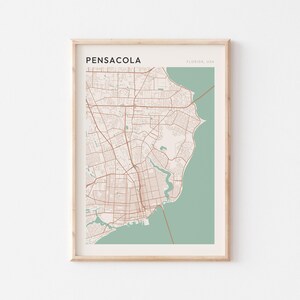 Pensacola-kaartposter, Pensacola-print, Pensacola-poster, Pensacola-kunst aan de muur, plattegrond Pensacola, Florida, reiscadeau, muurdecoratie boerderij