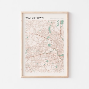 Watertown Karte Poster, Watertown Druck, Watertown Poster, Watertown Wandkunst, Massachusetts, Reisegeschenk, minimalistische Kunst