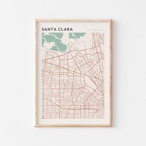 Affiche carte Santa Clara, impression Santa Clara, affiche Santa Clara, art mural Santa Clara, Californie, cadeau de voyage, décoration murale ferme