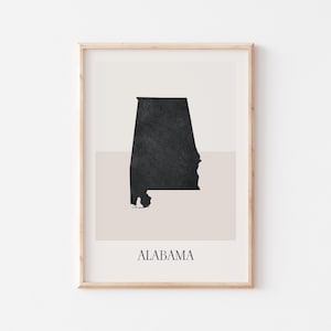 Affiche de carte de l'Alabama, impression de l'Alabama, impression de carte de l'Alabama, art mural bohème minimaliste, impression d'art de l'Alabama déco pour la maison ou un cadeau