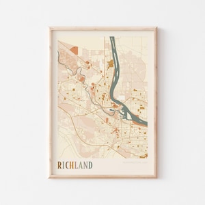 Richland Karte Poster, Richland Print, Richland Poster, Richland Wandkunst, Washington, Reisegeschenk, Boho Dekor