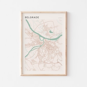 Affiche de carte de Belgrade, impression de Belgrade, affiche de Belgrade, art mural de Belgrade, Serbie, cadeau de voyage, art mural Scandi