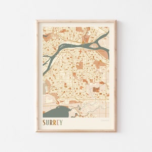 Surrey Map Poster, Surrey Wall Art, Surrey City Map, Surrey Poster, Surrey Print, Surrey Canada, Boho Wall Art, British Columbia