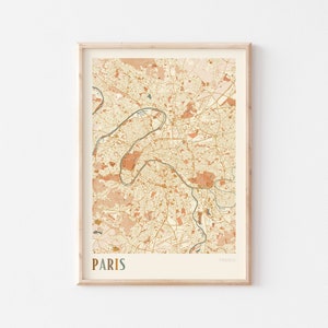Kaart poster Parijs, kunst aan de muur Parijs, stadskaart Parijs, Parijs, kaart afdrukken Parijs, reizen Parijs, decor Parijs, Parijs Frankrijk, boho kunst aan de muur