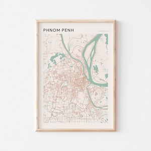 Affiche carte de Phnom Penh, impression Phnom Penh, affiche Phnom Penh, art mural Phnom Penh, Cambodge, cadeau de voyage, affiche Scandi