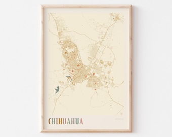 Póster con mapa de Chihuahua, lámina de Chihuahua, póster de Chihuahua, arte mural de Chihuahua, México, regalo de viaje, póster bohemio