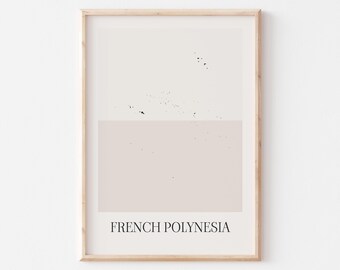 Affiche de carte de Polynésie française, impression de Polynésie française, impression de carte de Polynésie française art mural bohème minimaliste, décoration de Polynésie française pour la maison