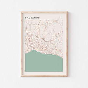Affiche de carte de Lausanne, impression de Lausanne, affiche de Lausanne, art mural de Lausanne, Suisse, cadeau de voyage, impression minimaliste