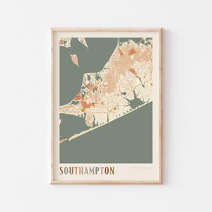 Affiche de carte de Southampton, impression de Southampton, affiche de Southampton, art mural Southampton, New York, cadeau de voyage, art mural bohème