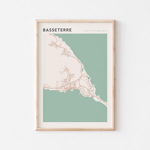Affiche de carte de Basseterre, impression de Basseterre, affiche de Basseterre, art mural Basseterre, Saint-Kitts-et-Nevis, cadeau de voyage, décoration murale de ferme
