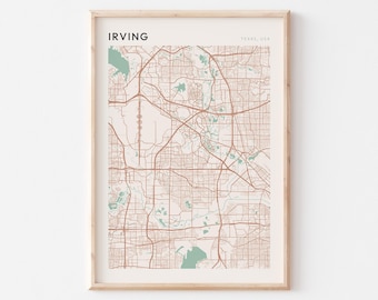 Irving Map Poster, Irving Print, Irving Poster, Irving Wall Art, Texas, Travel Gift, Minimalist Print