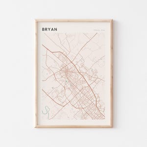 Affiche de carte de Bryan, impression de Bryan, affiche de Bryan, art mural de Bryan, Texas, cadeau de voyage, impression minimaliste