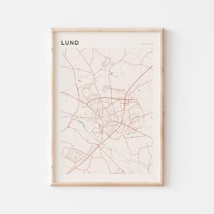 Affiche de carte de Lund, impression de Lund, affiche de Lund, art mural de Lund, Suède, cadeau de voyage, impression minimaliste