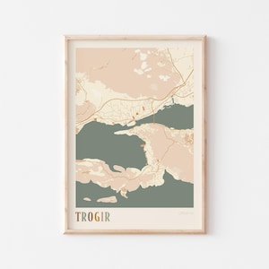 Mapa de Trogir, Lámina de Trogir, Póster de Trogir, Arte mural de Trogir, Croacia, Regalo de viaje, Arte mural bohemio
