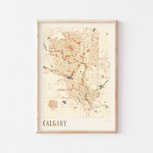 Póster con mapa de Calgary, arte mural de Calgary, mapa de la ciudad de Calgary, mapa de Calgary, impresión de Calgary, impresión de viaje de Calgary, Calgary, Canadá, arte mural bohemio