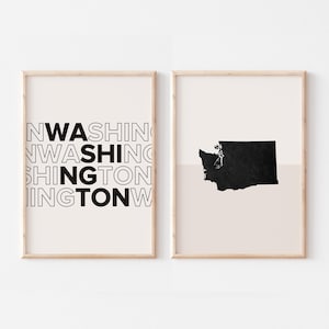 Lot de 2 estampes Washington, impression Washington, affiche de carte de Washington, impression de carte de Washington art mural bohème minimaliste, art mural Washington