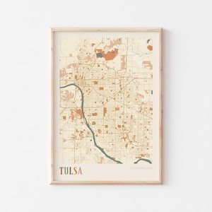 Tulsa-kaartposter, Tulsa-print, Tulsa-poster, Tulsa-muurkunst, Oklahoma, reiscadeau, boho-poster