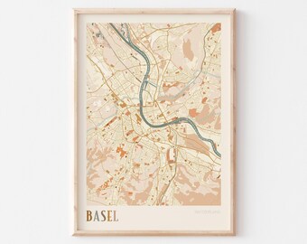 Póster con mapa de Basilea, lámina de Basilea, póster de Basilea, arte mural de Basilea, Suiza, regalo de viaje, lámina bohemia