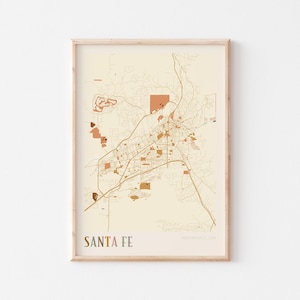 Affiche de carte de Santa Fe, impression de Santa Fe, affiche de Santa Fe, art mural Santa Fe, Nouveau-Mexique, cadeau de voyage, art mural bohème
